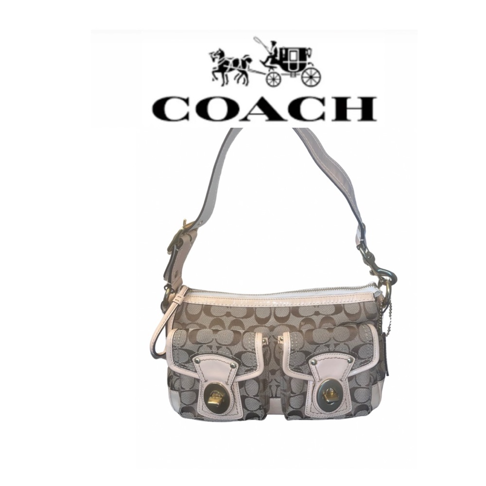 Coach Legacy EUC Signature Canvas Peach Shoulder Bag.